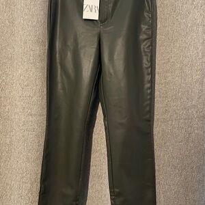 Zara Olive Faux Leather Trousers